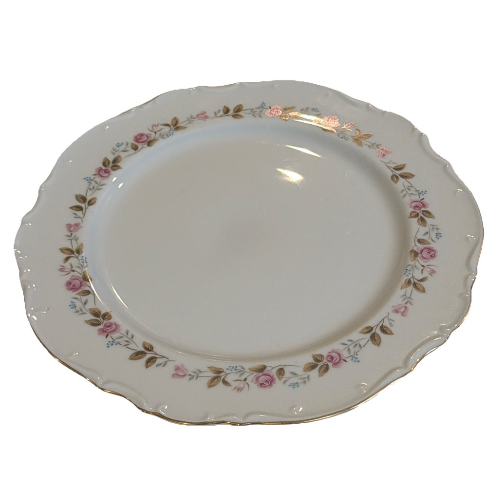 Vtg Bristol Spring Garden 12" Serving Platter Japan‎ pink floral gold trim